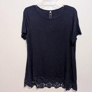 Women's Lace Trim Tunic, Navy Blue XL